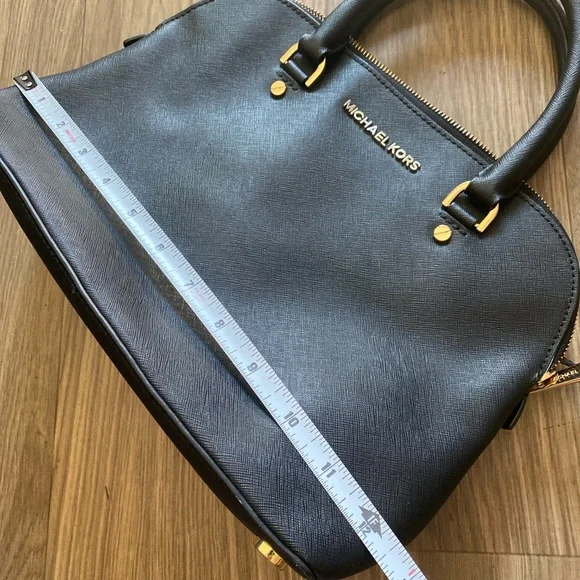 Michael Kors Black Saffiano Leather Satchel Bag Gold Hardware - Picture 8 of 16